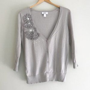 LOFT Grey Embellished Cotton Cardigan